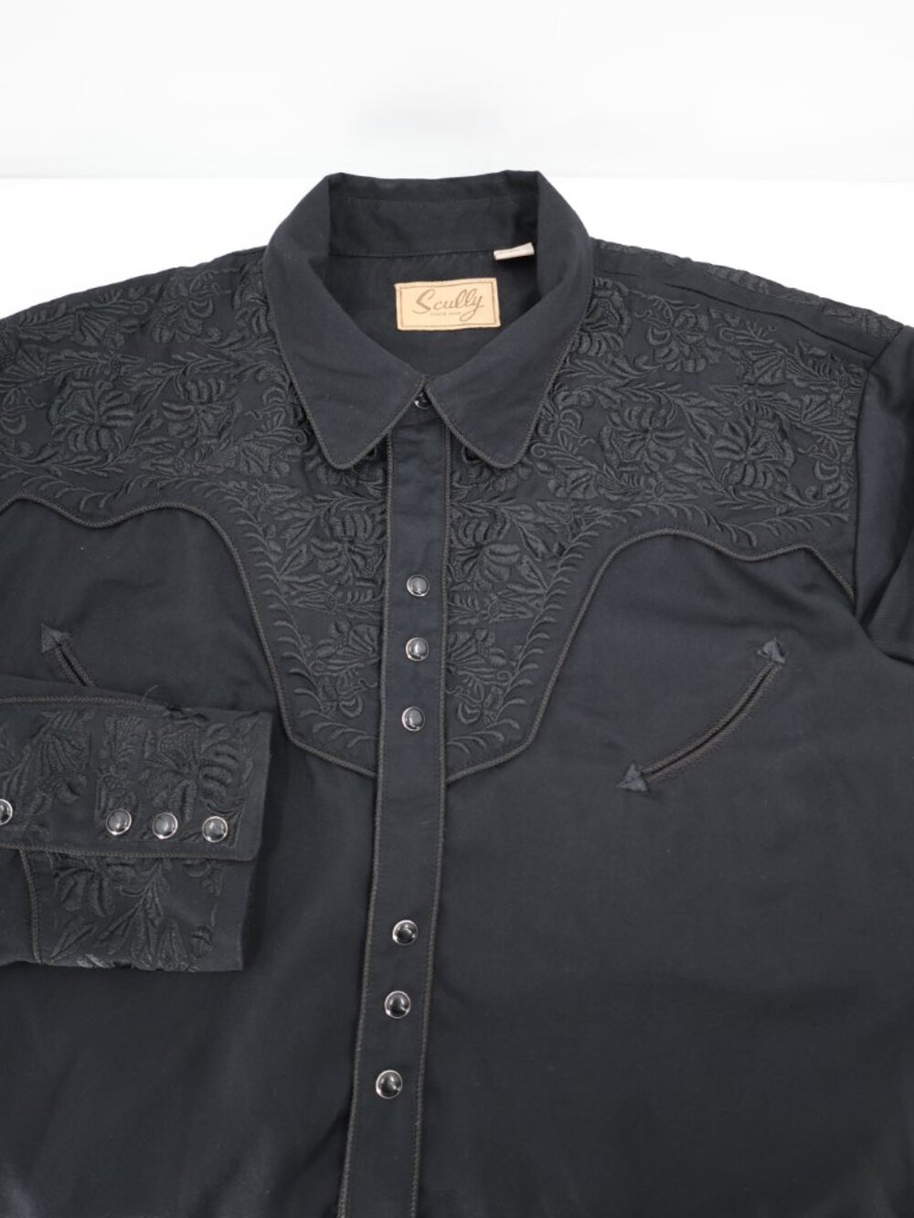 Scully Shirt Men’s 2XL smile pocket Western Embroidered Floral Pearl Snap Black